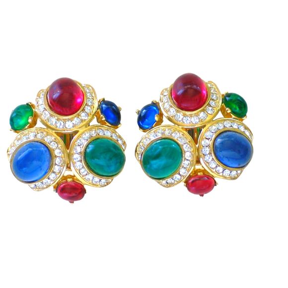 Vintage Multi-colored stone and crystal rhinestone Earrings - Picture 1 of 9